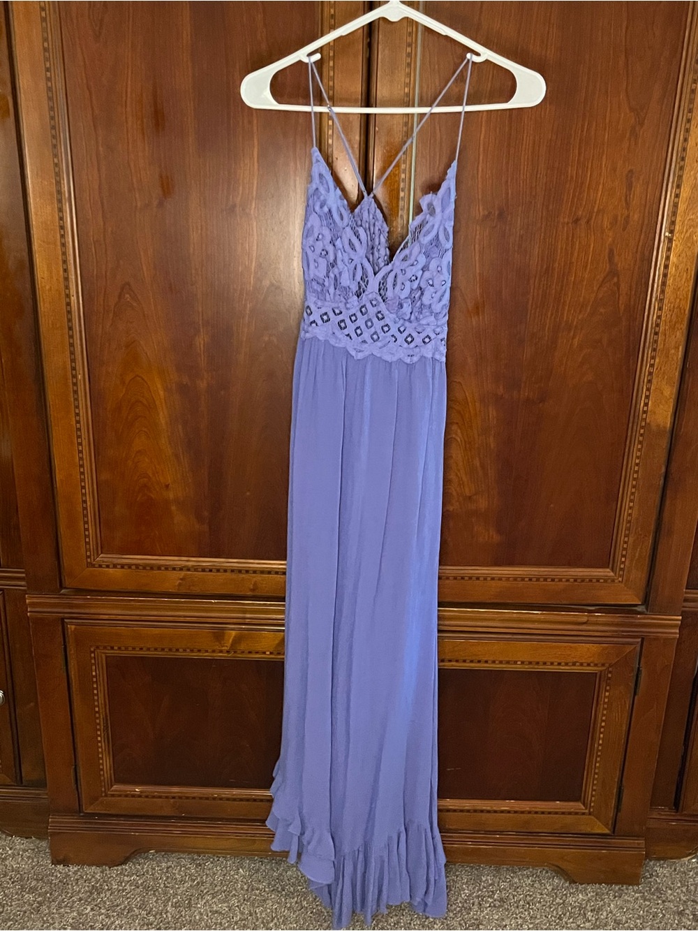 Free People Lavender Lace Bodice Strappy Maxi Slip